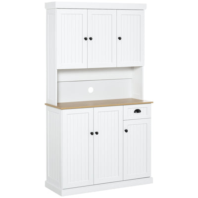 HOMCOM 180cm Freestanding Kitchen Cabinet, Modern Storage Cupboard with Open Countertop, Drawer and 6 Doors 