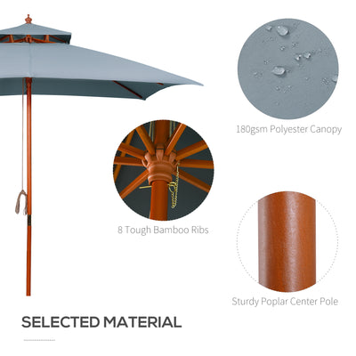 Outsunny 3 x 3 metre Patio Parasol Garden Umbrellas Sunshade Outdoor Wooden Parasol Canopy Double Tier, Dark Grey, BASE NOT INCLUDED 