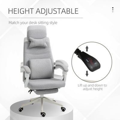 Vinsetto Office Chair, Ergonomic Desk Chair, High Back Fabric Work Chair with 160\'c2\'b0 Reclining Backrest, Retractable Footrest, Neck and Lumbar Pillow for Home and Study, Grey 