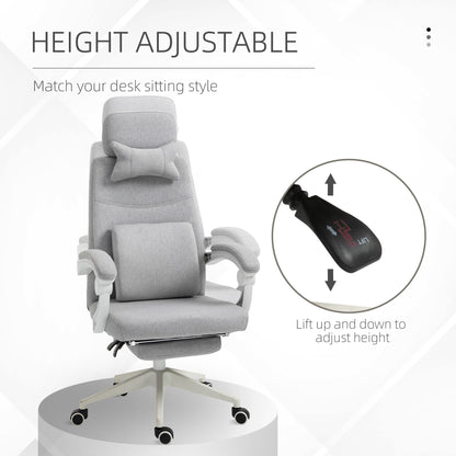 Vinsetto Office Chair, Ergonomic Desk Chair, High Back Fabric Work Chair with 160\'c2\'b0 Reclining Backrest, Retractable Footrest, Neck and Lumbar Pillow for Home and Study, Grey
