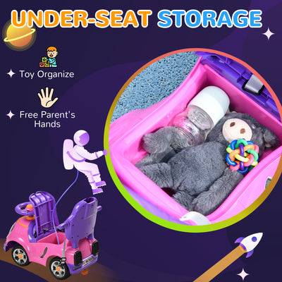 AIYAPLAY 3 in 1 Ride on Push Car, Cartoon Robot Theme Foot to Floor Slider w/ Handle Light Music Horn, Storage - Pink 