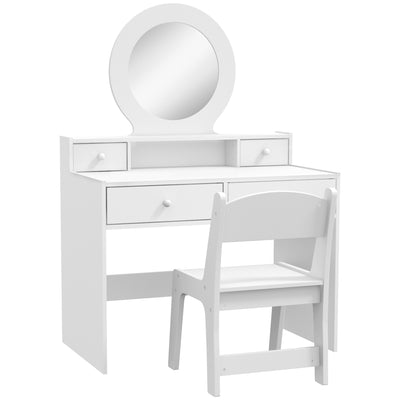 AIYAPLAY Kids Dressing Table Set Kids Make up Table with Stool and Mirror, Storage Drawers, Gift for Aged 3-8 