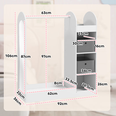 AIYAPLAY Kids Clothes Rail with Storage Shelf, Boxes, Mirror for Bedroom, Nursery, White 