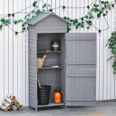 Outsunny Wooden Garden Storage Shed Utility Gardener Cabinet w/ 3 Shelves, Tilted-felt Roof and Two Lockable Doors, 79cm x 49cm x 191.5cm, Dark Grey 