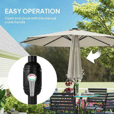Outsunny 2.6 m Garden Parasol Umbrella with LED Solar Light, Parasol Cover, Outdoor Market Patio Umbrella, Cream White 