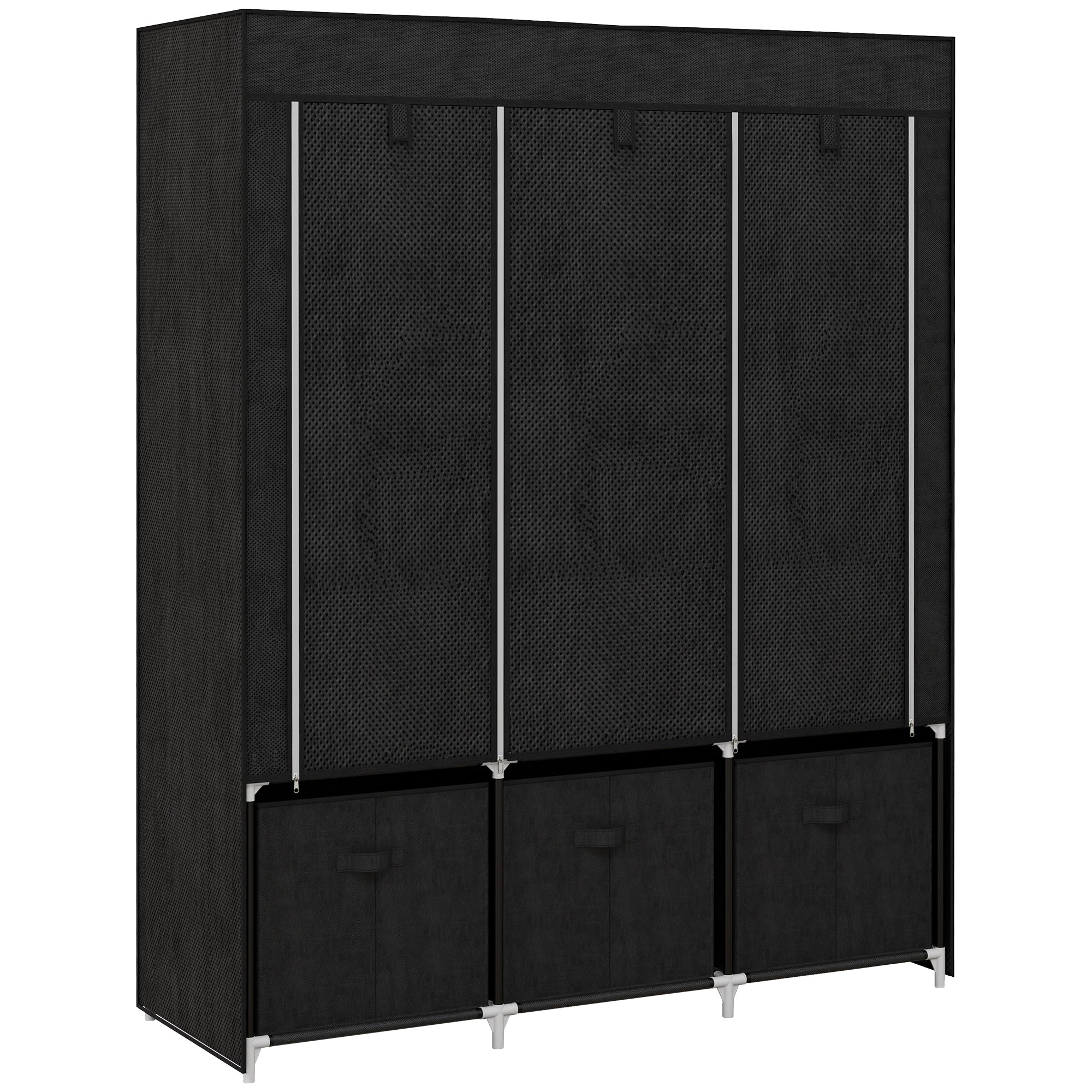 HOMCOM Foldable Fabric Wardrobe for Bedroom, Portable Wardrobe with 5 Shelves, 2 Hanging Rails and 3 Fabric Drawers, Black 