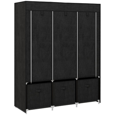 HOMCOM Foldable Fabric Wardrobe for Bedroom, Portable Wardrobe with 5 Shelves, 2 Hanging Rails and 3 Fabric Drawers, Black 