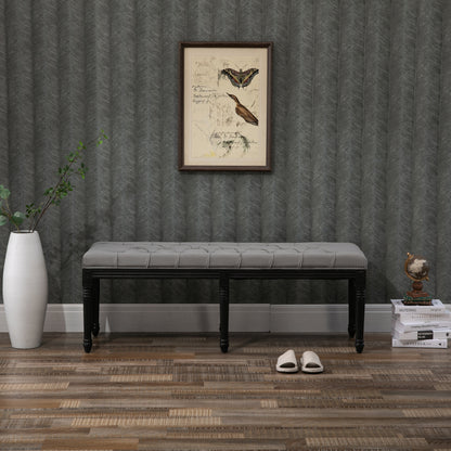 HOMCOM Fabric Bed End Bench Side Chaise Lounge Sofa Velvet Upholstered Tufted Accent Window Seat for Bedroom, Living Room, Hallway, Grey 