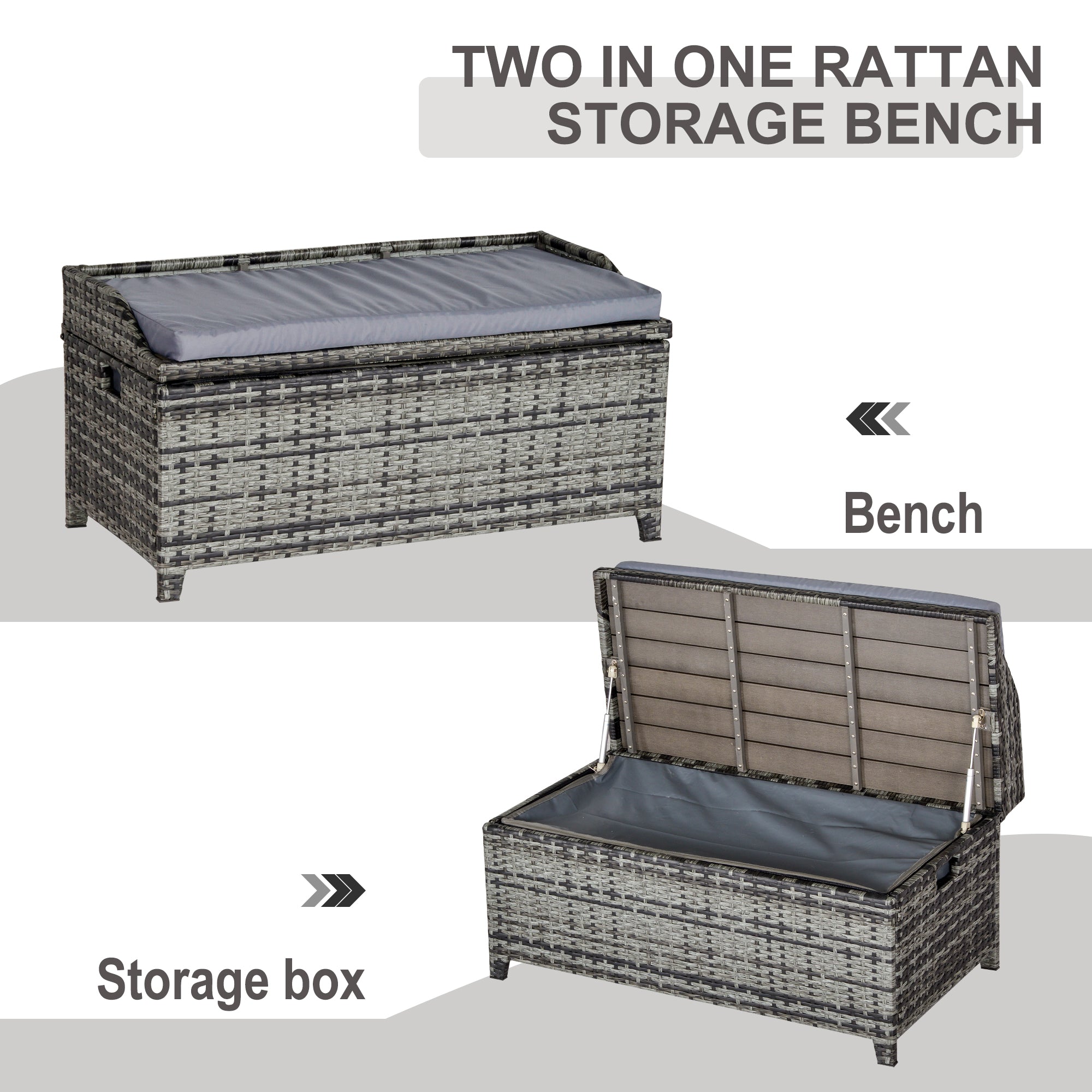 Outsunny 130 L Rattan Garden Storage Box, with Seat - Mixed Grey 