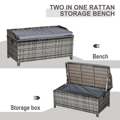 Outsunny 130 L Rattan Garden Storage Box, with Seat - Mixed Grey 