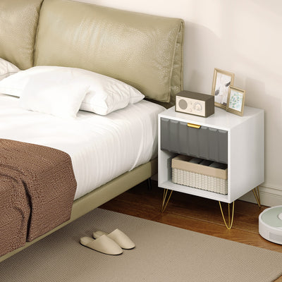 HOMCOM Bedside Table Modern Bedside Cabinet with Drawer and Open Compartment, 45 x 40 x 55, White 