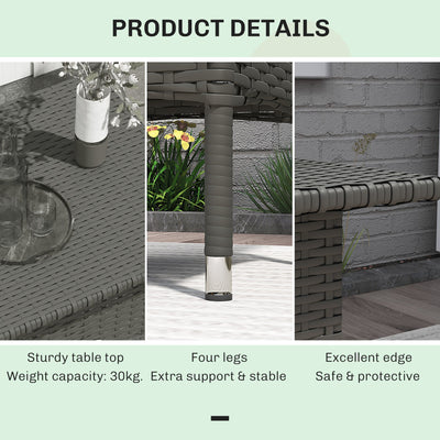 Outsunny Rattan Side Table, Outdoor Coffee Table with Plastic Board Under the Full Woven Table Top for Patio, Garden, Balcony, Grey 