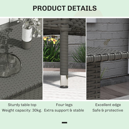 Outsunny Rattan Side Table, Outdoor Coffee Table with Plastic Board Under the Full Woven Table Top for Patio, Garden, Balcony, Grey 