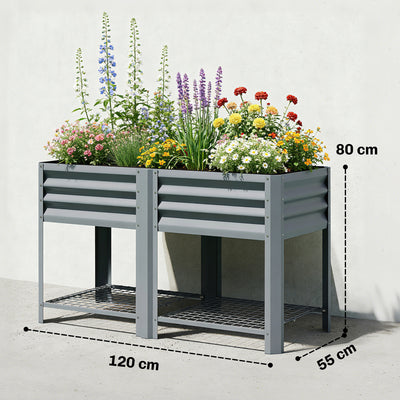 Outsunny Raised Garden Bed with Storage Shelf Steel Elevated Planter Box with Legs for Outdoor Vegetables Flowers 