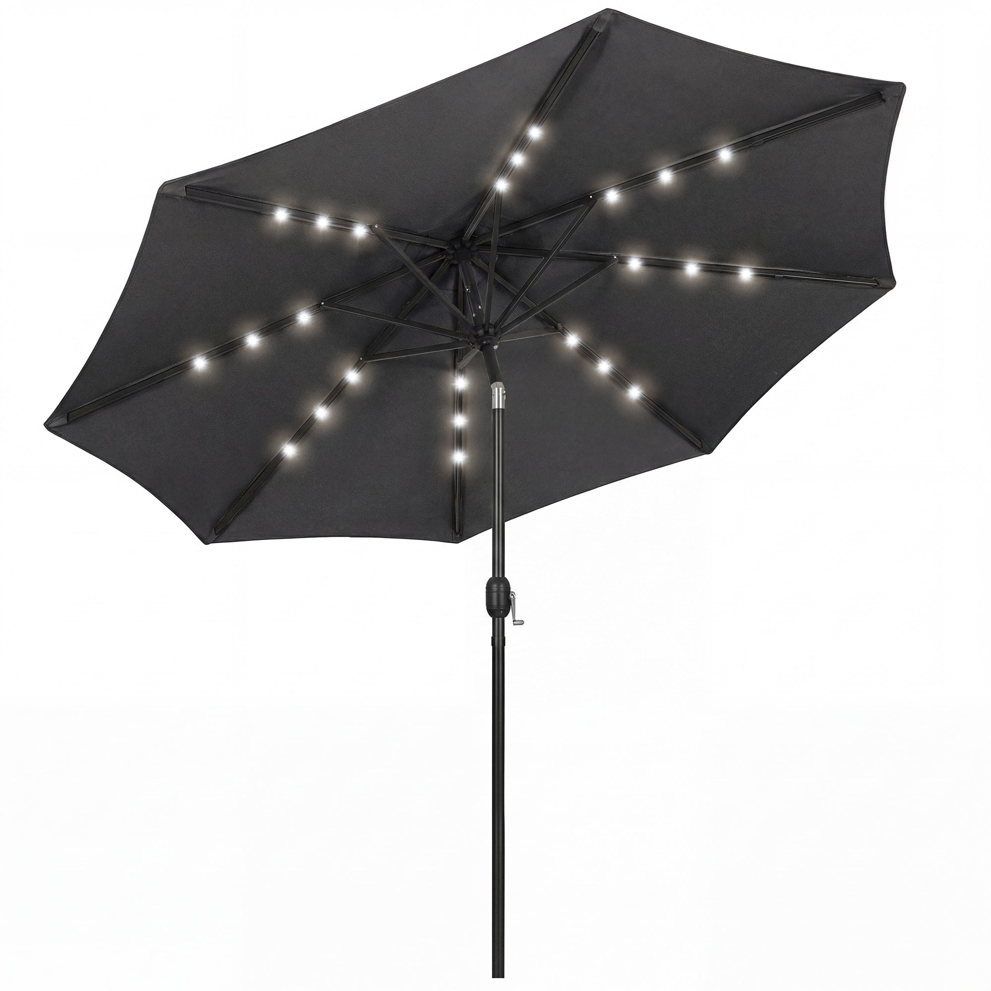 Outsunny 2.6 m Garden Parasol Umbrella with LED Solar Light, Parasol Cover, Outdoor Market Patio Umbrella, Black 