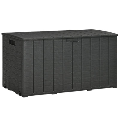 Outsunny 336 Litre Extra Large Outdoor Garden Storage Box, Water-resistant Heavy Duty Double Wall Plastic Container, Garden Furniture Organizer, Deck Cushion Chest with Wheels and Handles, Black 