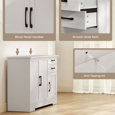HOMCOM Sideboard with 2 Drawers Modern Storage Cabinet, Kitchen Cupboard with Adjustable Shelf and 3 Doors White 