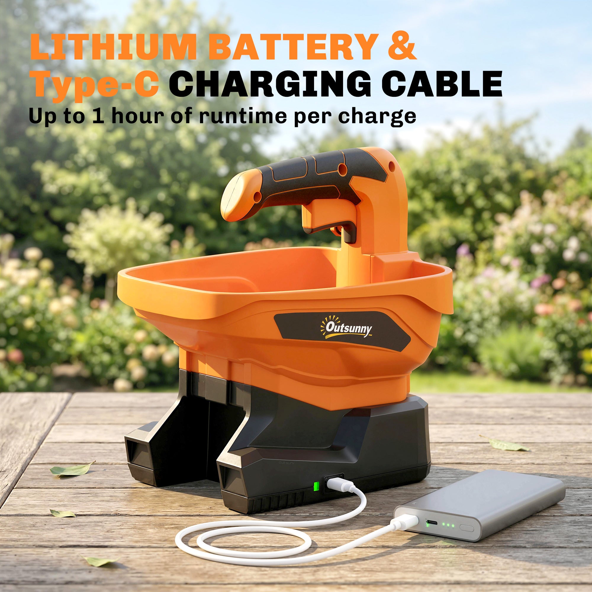 Outsunny Cordless Spreader, 3.3L Handheld Seed Spreader with Adjustable Scatter Width, Adjustable Flow, USB Charging Cable 