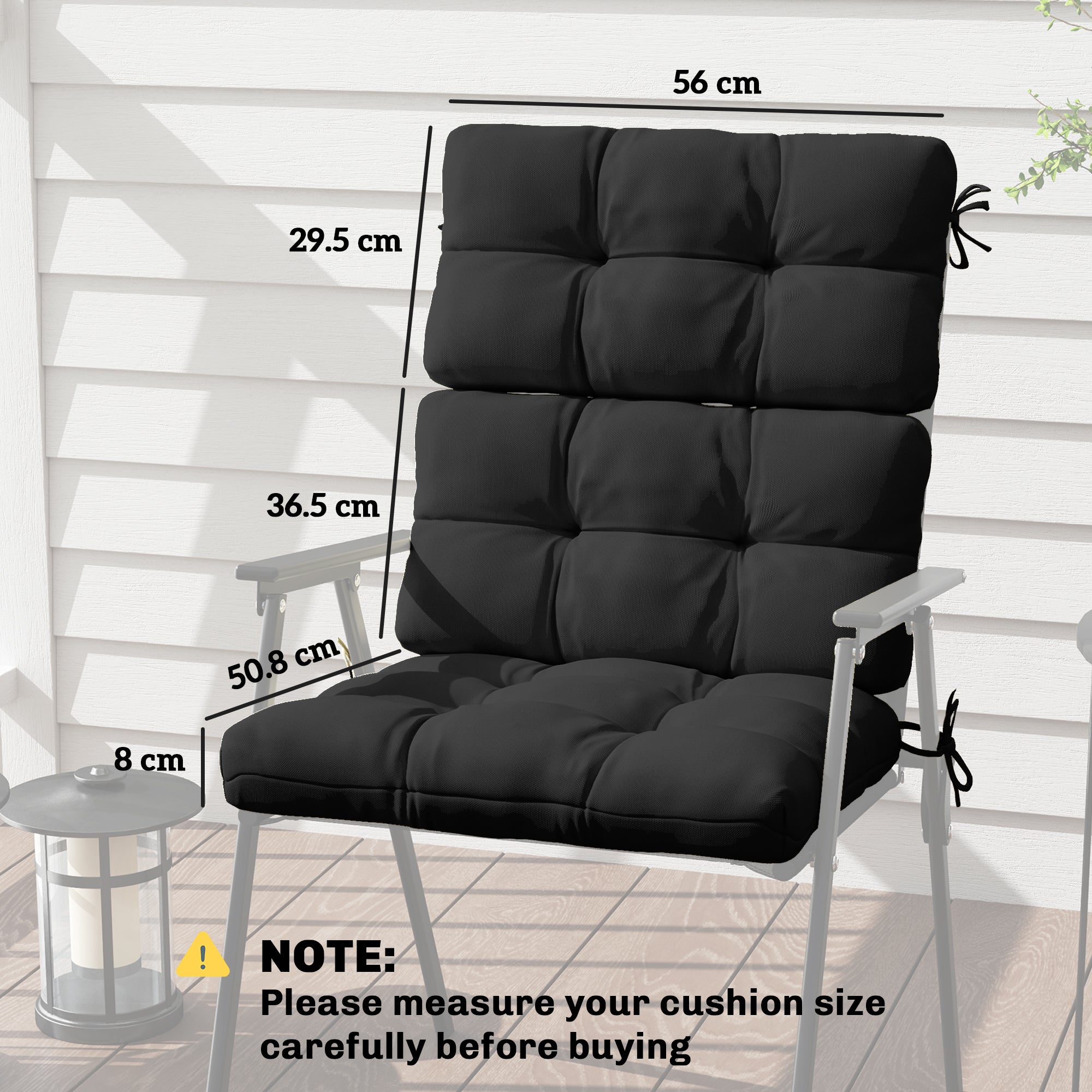 Outsunny 2-Piece Seat Cushion Replacement with Backrest, Garden Patio Chair Cushions Set with Ties, Black 