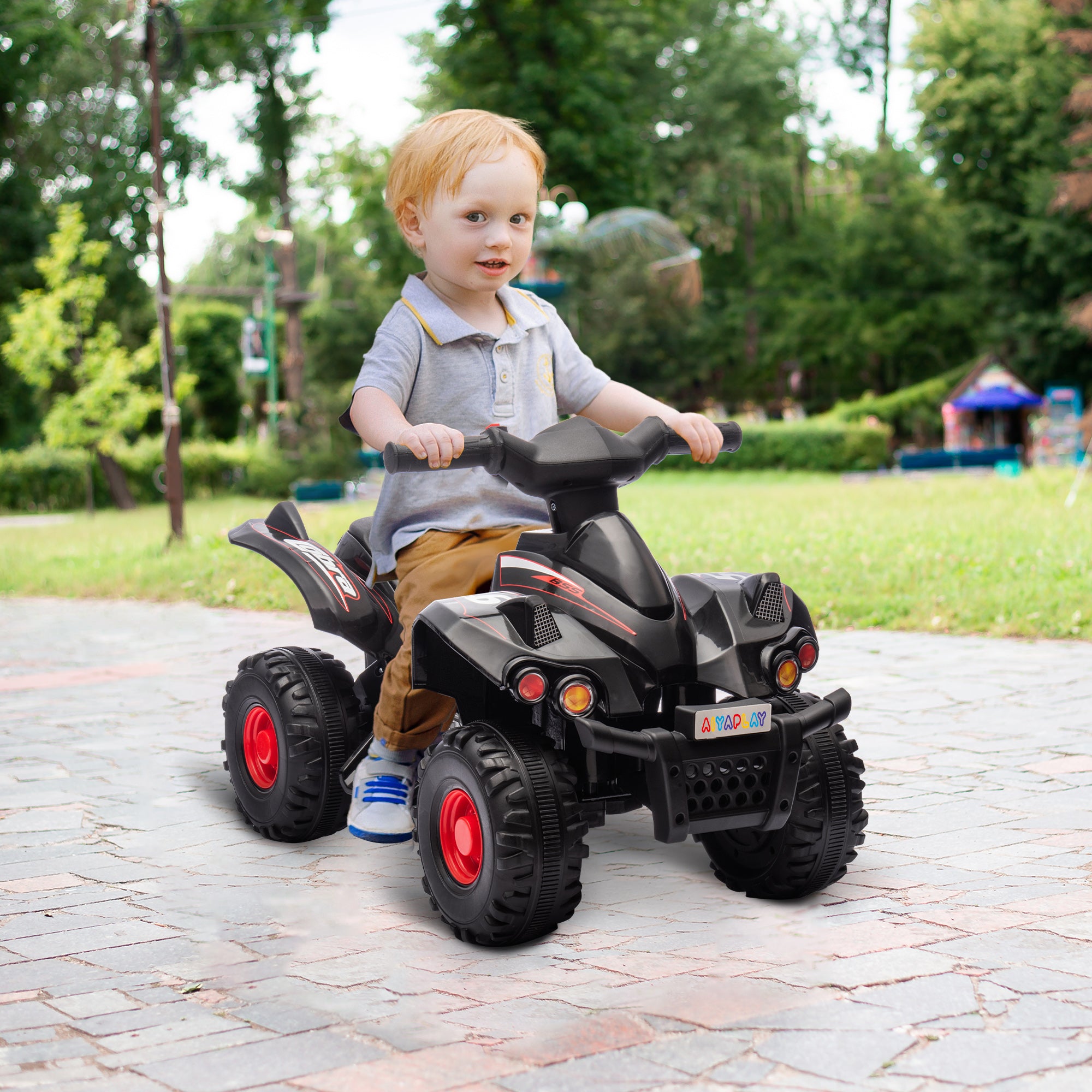 AIYAPLAY 6V Kids Electric Quad Bike w/ Music, Forward Function, for 2-6 Years, Black 