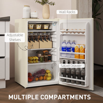 HOMCOM 91 Litre Freestanding Under Counter Fridge Freezer, Small Fridge with Chiller Box, Adjustable Thermostat, 47.5cm Wide, Beige 