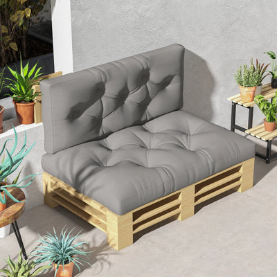 Outsunny 2 Seater Pallet Seat Cushions Back Pillows Replacement, Patio Chair Cushions Set for Indoor Outdoor, Light Grey 
