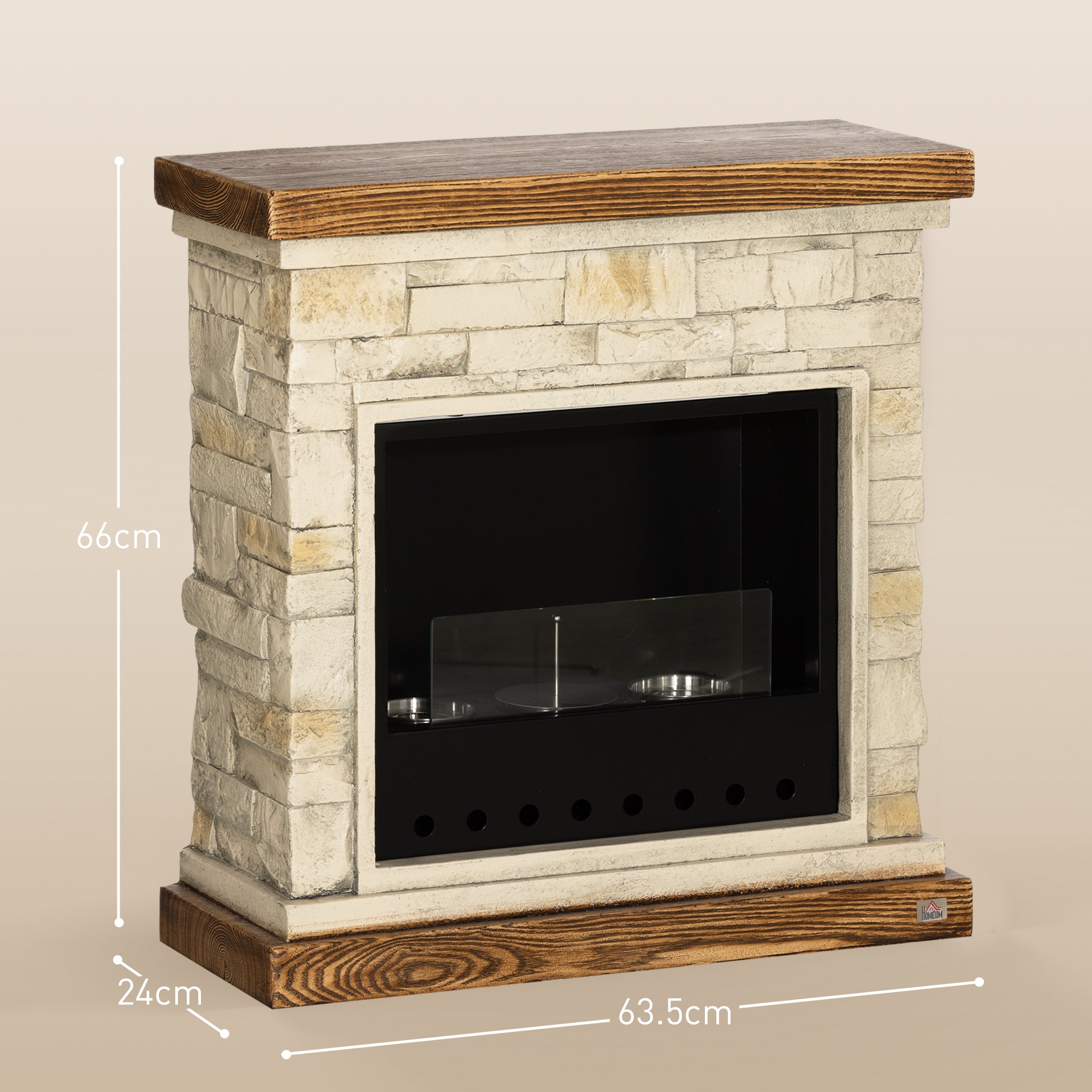 HOMCOM Bioethanol Fire Heater, with Brickwork-Effect Mantelpiece - Brown 