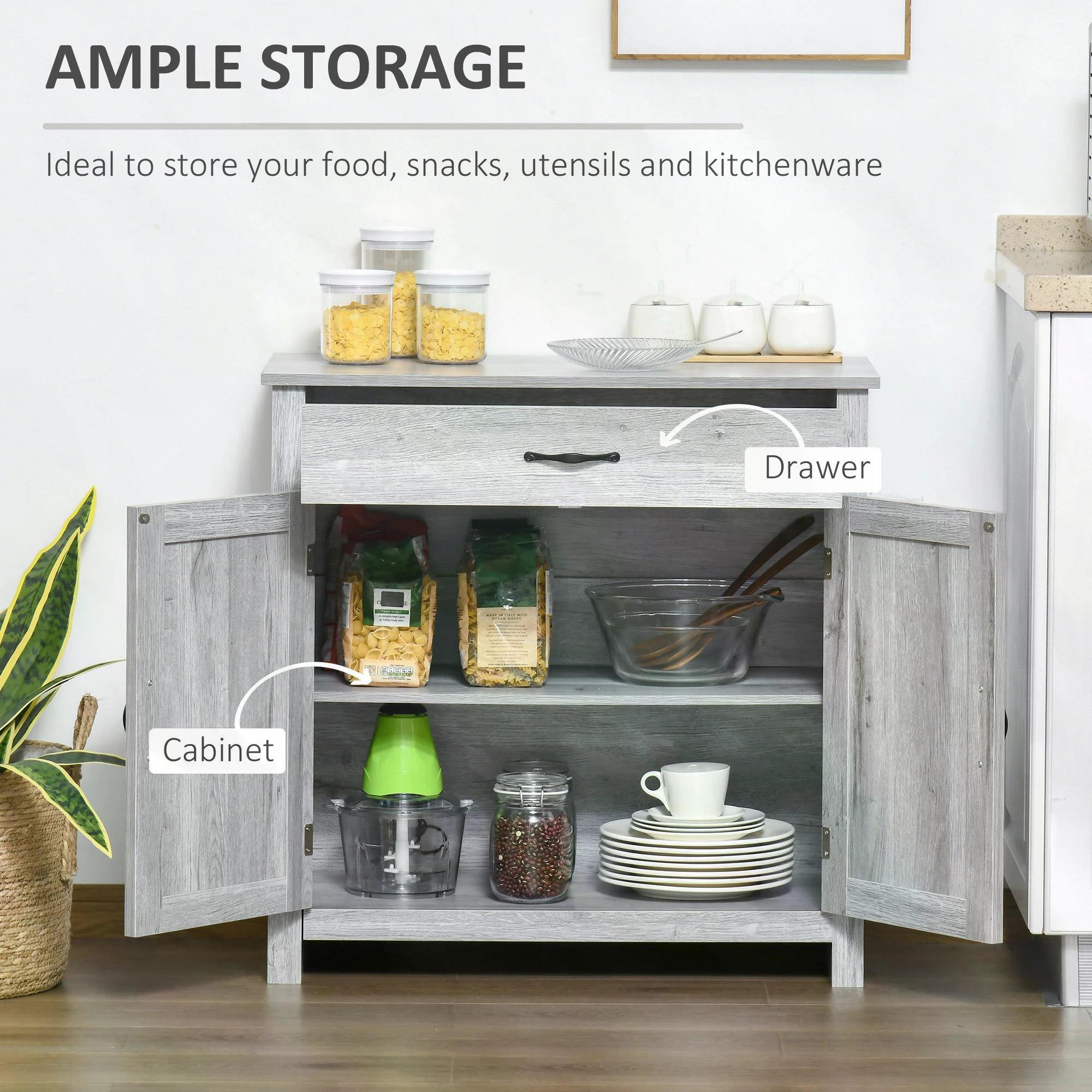 HOMCOM Farmhouse Barn Door Sideboard Storage Cabinet Coffee Bar for LIVING Room – Grey Grain 
