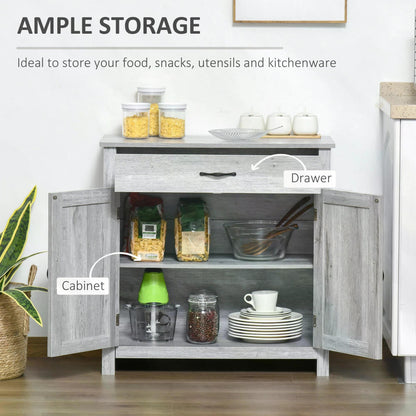 HOMCOM Farmhouse Barn Door Sideboard Storage Cabinet Coffee Bar for LIVING Room – Grey Grain 