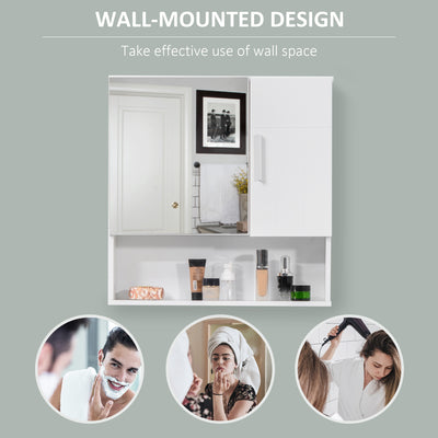 kleankin Bathroom Mirror Cabinet, Wall Mounted Storage Cupboard Organizer with Double Doors and Adjustable Shelf, White 