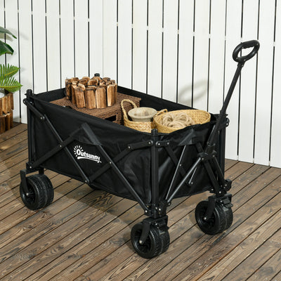 Outsunny Folding Garden Trolley, Outdoor Wagon Cart with Carry Bag, for Beach, Camping, Festival, 120KG Capacity, Black 
