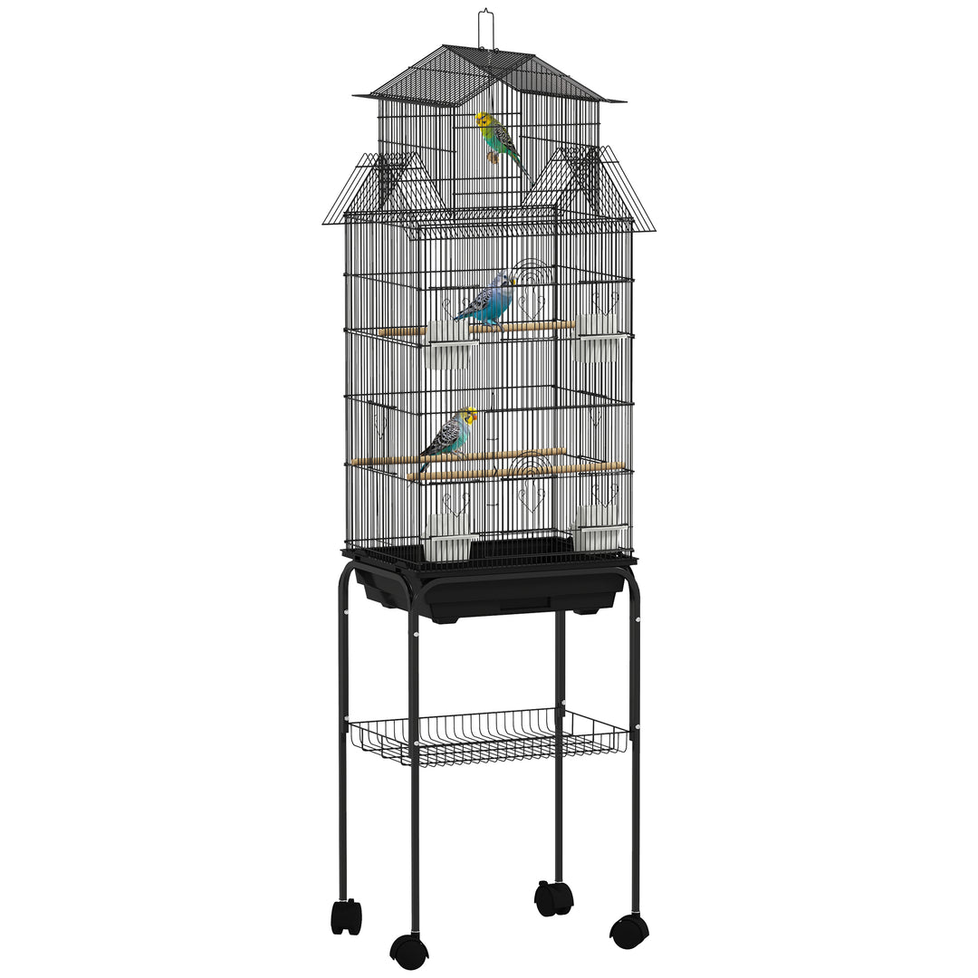 PawHut Metal Bird Cage with Plastic Swing, Perch, Food Container, Tray, Handle, for Finches, Canaries, Budgies, 43 x 32.5 x 163 