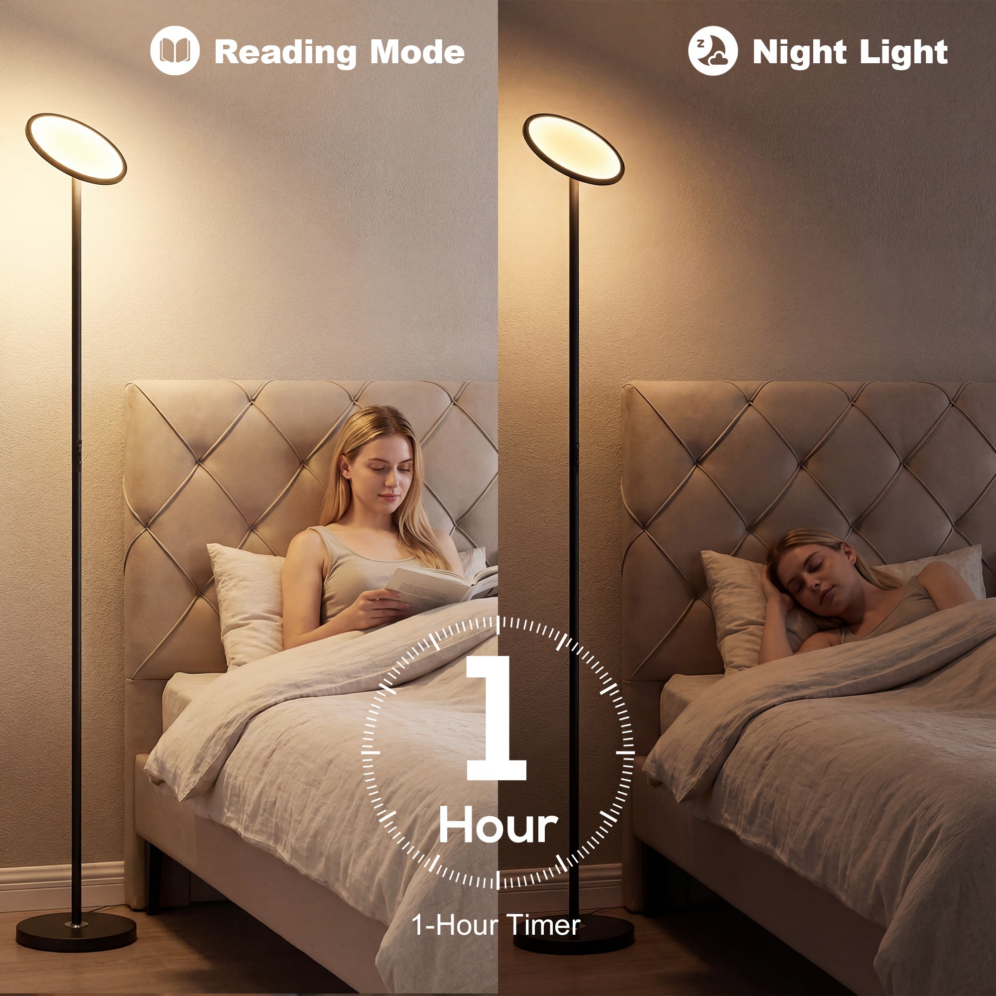 HOMCOM Uplighter Floor Lamp with Tuya App and Music Sync, Standing Lamp with Adjustable Head for Living Room Bedroom, Black 