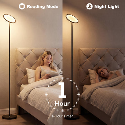 HOMCOM Uplighter Floor Lamp with Tuya App and Music Sync, Standing Lamp with Adjustable Head for Living Room Bedroom, Black 