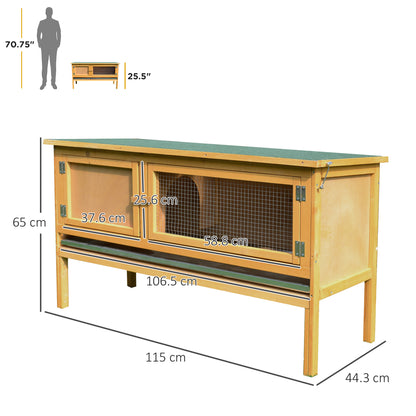 PawHut Rabbit Hutch Outdoor Guinea Pig Hutch House Small Animal Bunny Cage w/ Openable Roof, 115 x 44 x 65 cm 