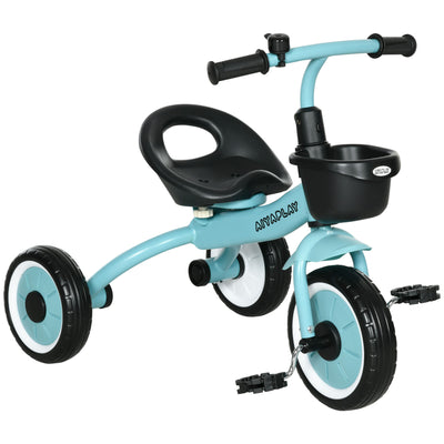 AIYAPLAY Kids Trike, Tricycle, with Adjustable Seat, Basket, Bell, for Ages 2-5 Years - Blue 