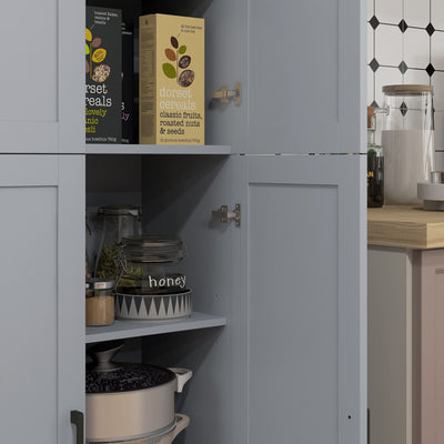 HOMCOM Freestanding Kitchen Cupboard, 4-Door Storage Cabinet Organizer with Adjustable Shelves Grey 