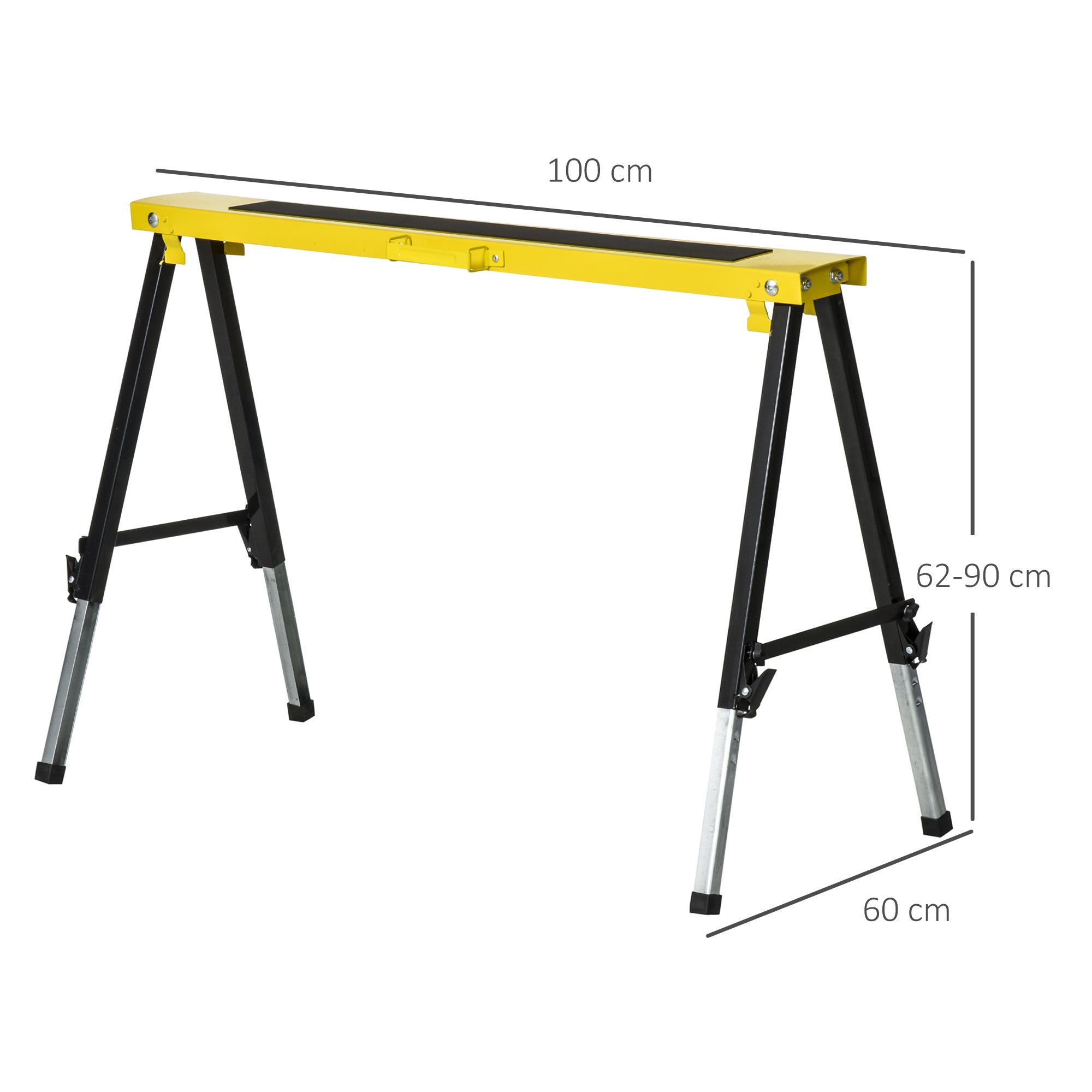 DURHAND 2PCS Saw Horse Twin Pack Folding Workbench Adjustable Metal Trestle Stands with Non-slip EVA Surface for Sawing Work Max Load 100kg 