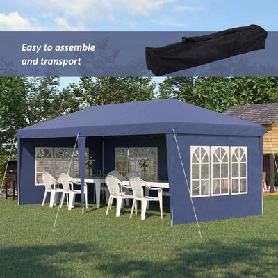 Outsunny 3 x 6m Pop Up Gazebo, Height Adjustable Marquee Party Tent with Sidewalls and Storage Bag, Blue 