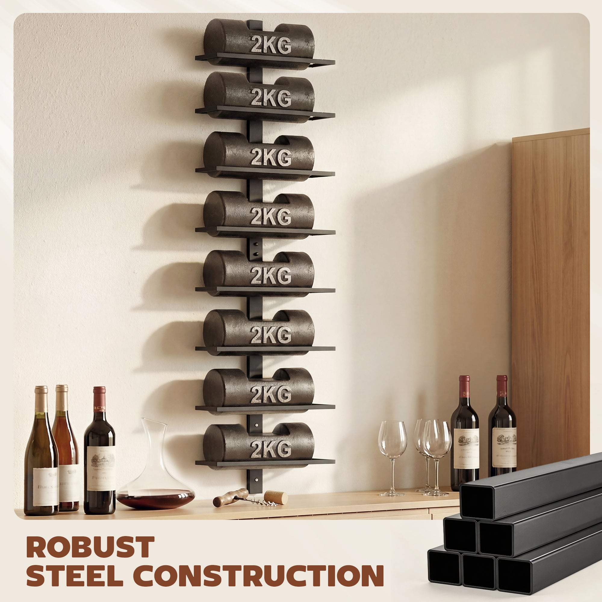 HOMCOM Wall Mounted Wine Rack, 8 Tier Metal Wine Display Rack, Storage Holder for Kitchen, Black 