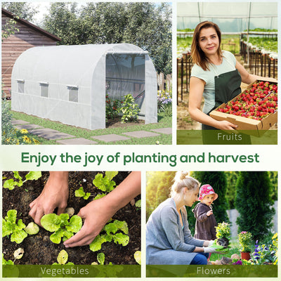 Outsunny 4.5 x 2 x 2 m Polytunnel Greenhouse, Walk-in Green House for Garden with Mesh Windows, Galvanised Steel Frame, White 