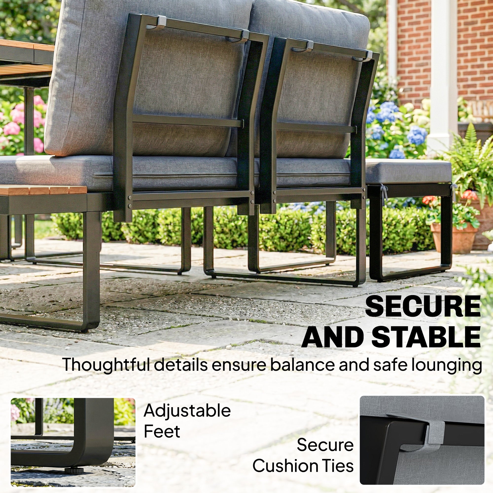 Outsunny Patio Furniture Set Modular Garden Sofa Set 6 Pieces with Dining Table for Outdoor Patio Grey 