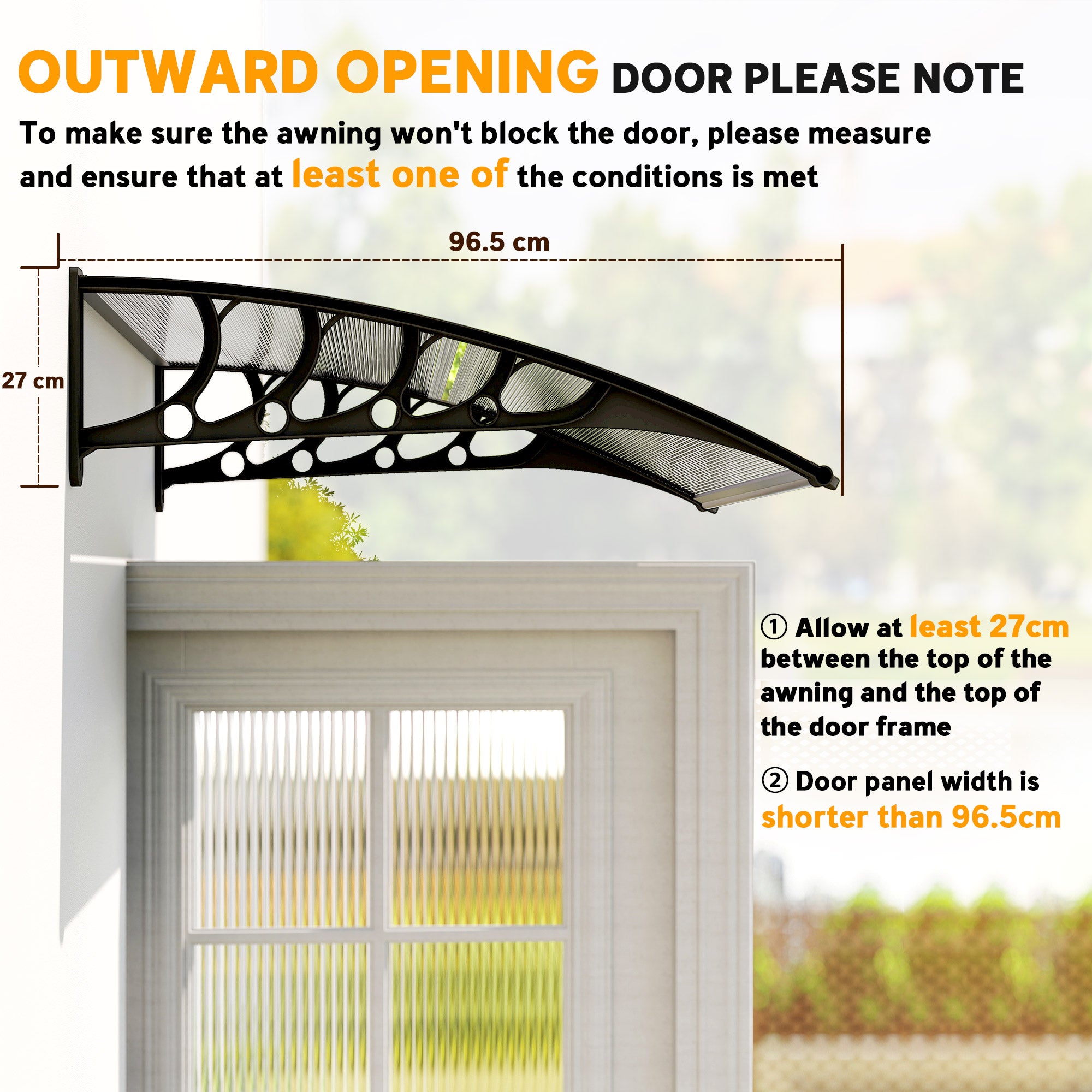 Outsunny Front Door Canopy, Outdoor Awning, Rain Shelter for Window, Porch and Front/Back Door, 103 x 96.5 cm, Clear 