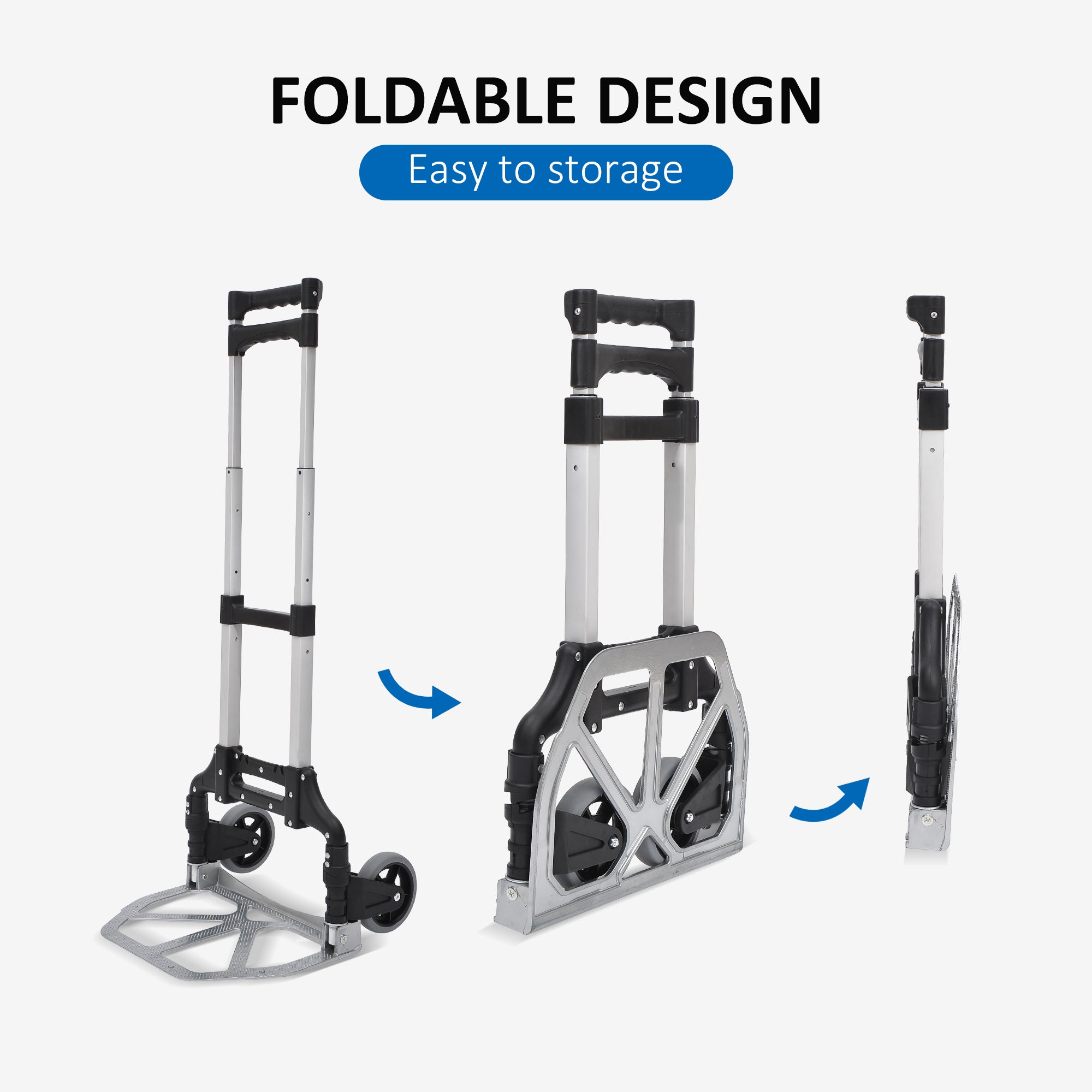 HOMCOM Aluminium Folding Hand Truck Trolley, Heavy Duty Foldable Sack Cart with Adjustable Telescoping Handle, 70KG Load Capacity 