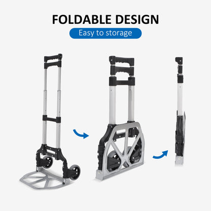 HOMCOM Aluminium Folding Hand Truck Trolley, Heavy Duty Foldable Sack Cart with Adjustable Telescoping Handle, 70KG Load Capacity 