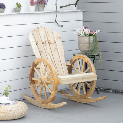 Outsunny Wooden Adirondack Rocking Chair Reclining Armchair Outdoor Garden Furniture Patio Porch Rocker - Natural 