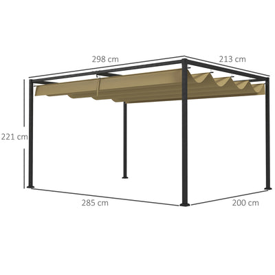 Outsunny 3x2m Metal Pergola with Retractable Roof, Garden Gazebo Canopy Shelter for Outdoor, Patio, Khaki 