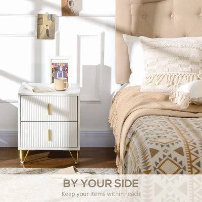 Set of 2 Elegant Chest of Two Drawers - White/Gold-Tone 