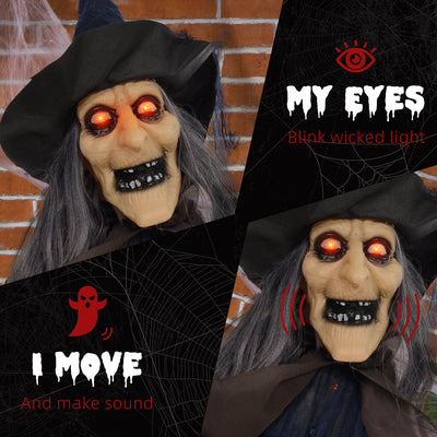 HOMCOM 6'2" Witch with Broomstick Halloween Animatronic, with Glowing Eyes 