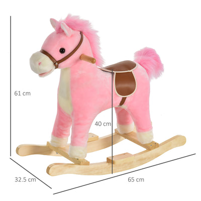 HOMCOM Kids Plush Rocking Horse w/ Sound Moving Mouth Wagging Tail Children Rocker Ride On Toy Gift 3-6 Years Pink 